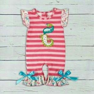 Peacock Appliqued Romper, size 6/12 months!!